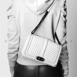 Rebecca Minkoff Love Chevron Quilted Crossbody BoyBag black hardware on gray bag